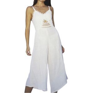 NEW Night Cap Clothing Women XS White Crochet Boho Linen Jumpsuit